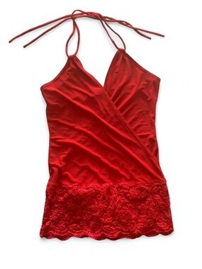 Vintage Y2K Red Lace-Hem Halter Cami Top size Small